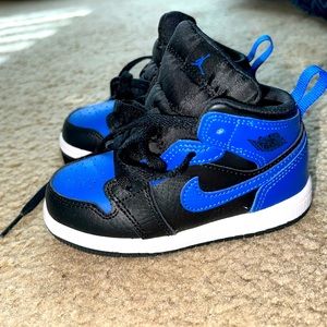 Black and Blue Mid Top toddler Jordan 1’s  size 7C